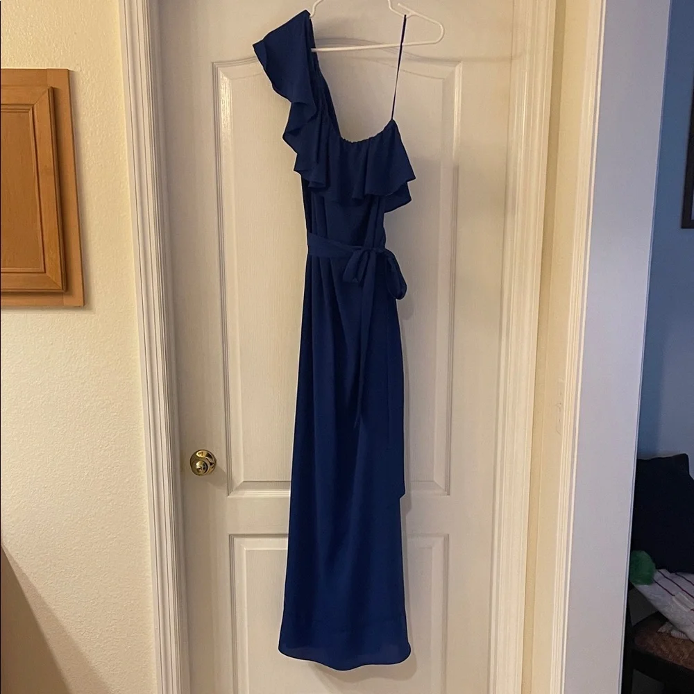 NWT Banana Republic Elegant Blue Ruffle One-Shoulder Dress - Picture 2 of 13